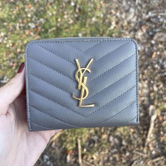 Saint Laurent YSL Cassandra Compact Wallet Grey Gold - Picture 1 of 14